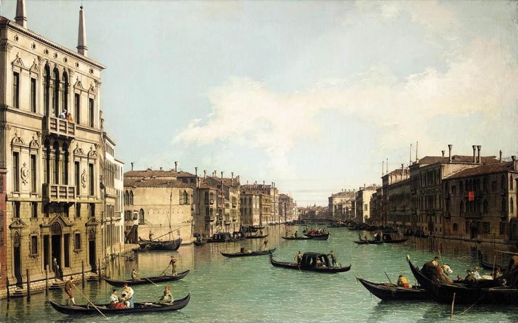 The Grand Canal from Palazzo Balbi towards the Rialto Bridge by Canaletto (1724)