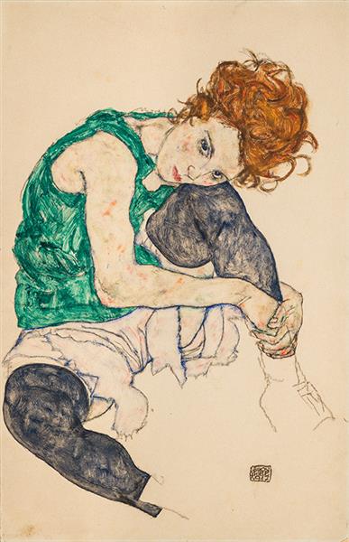 Mujer sentada con rodilla levantada by Egon Schiele (1917)