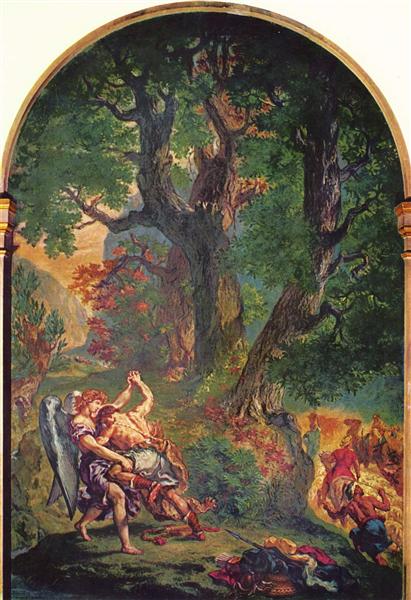 La lucha de Jacob con el ángel by Eugène Delacroix (1861)