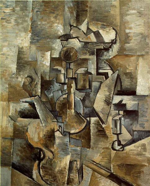 Violín y candelabro by Georges Braque (1910)