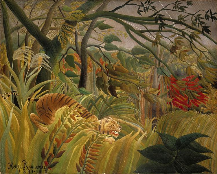 Tigre en una tormenta tropical (¡Sorpresa!) by Henri Rousseau (1891)