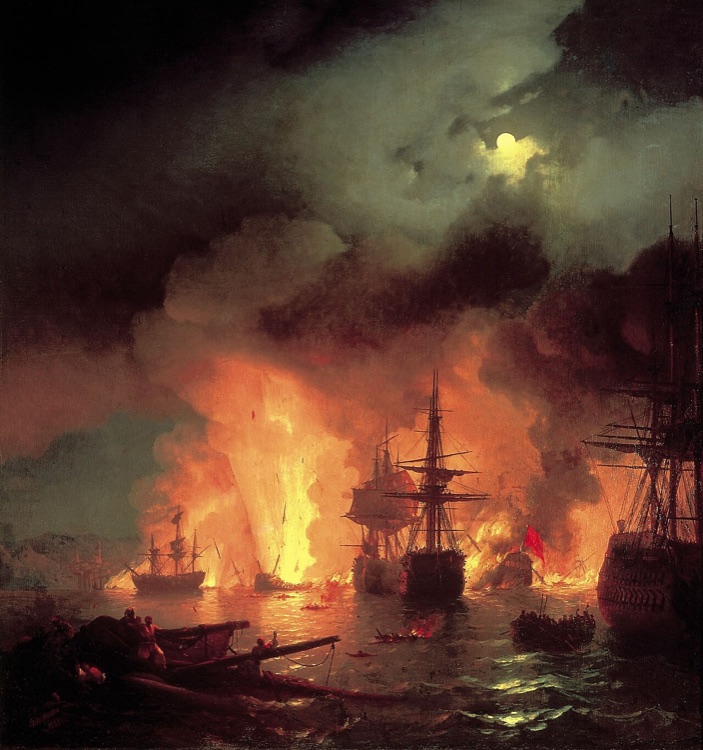 La batalla de Chesma por la noche by Ivan Aivazovsky (1848)