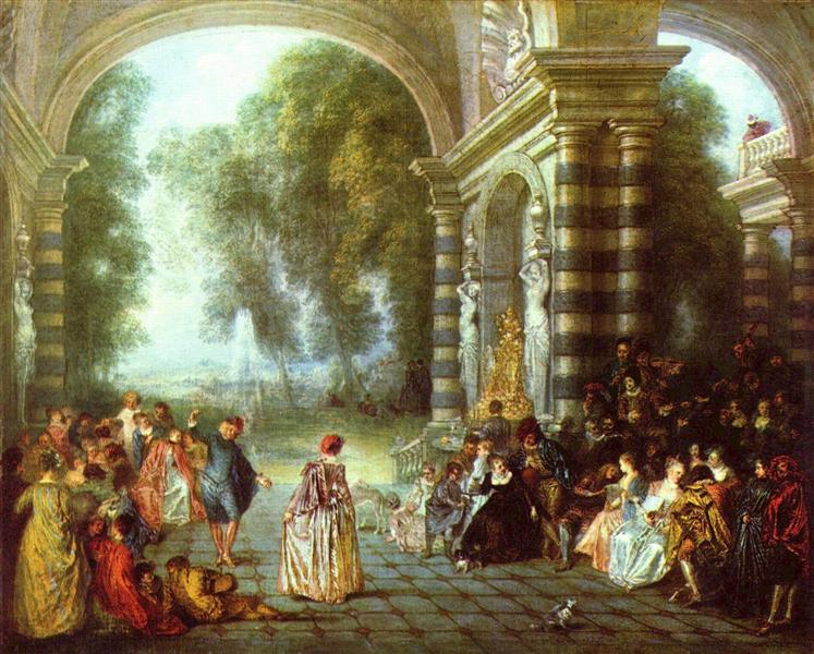 Los placeres del baile by Jean-Antoine Watteau (1714)