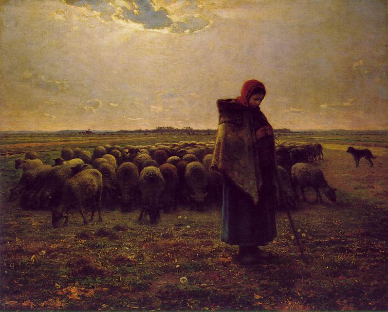 Pastora con su rebaño by Jean-François Millet (1864)