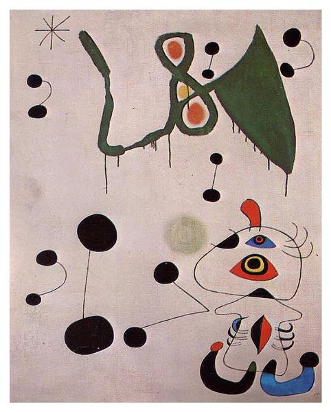 Mujer y pájaro en la noche by Joan Miró (1945)