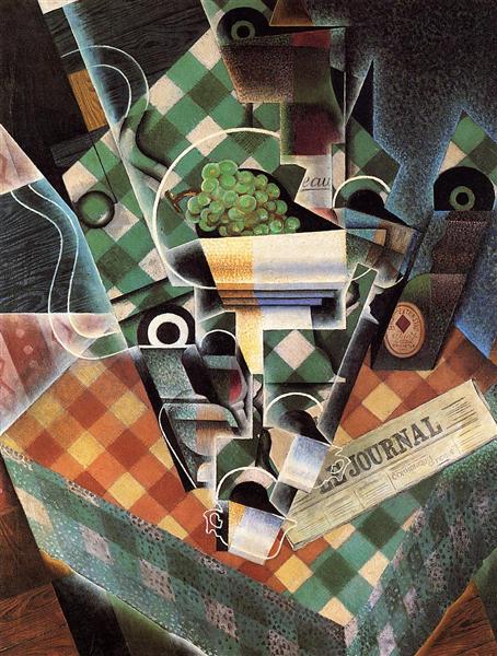 Naturaleza muerta con mantel a cuadros by Juan Gris (1915)