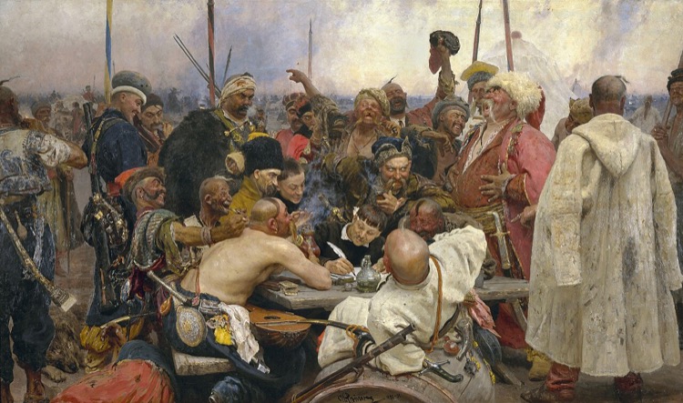 Los cosacos zaporogos escriben una carta al sultán de Turquía by Ilya Repin (1891)